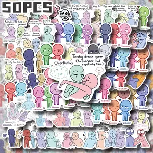 50PCS Social Relationship Comic Aesthetic Stickers Pack, Cute Mini Story Illustration Vinyl Stickers for Scrapbooking, Journal, Planner, Album, Laptop, Water Bottle, Phone Case, DIY Craft Decoration, Gift Wrapping, Envelope Seals, Packaging Labels