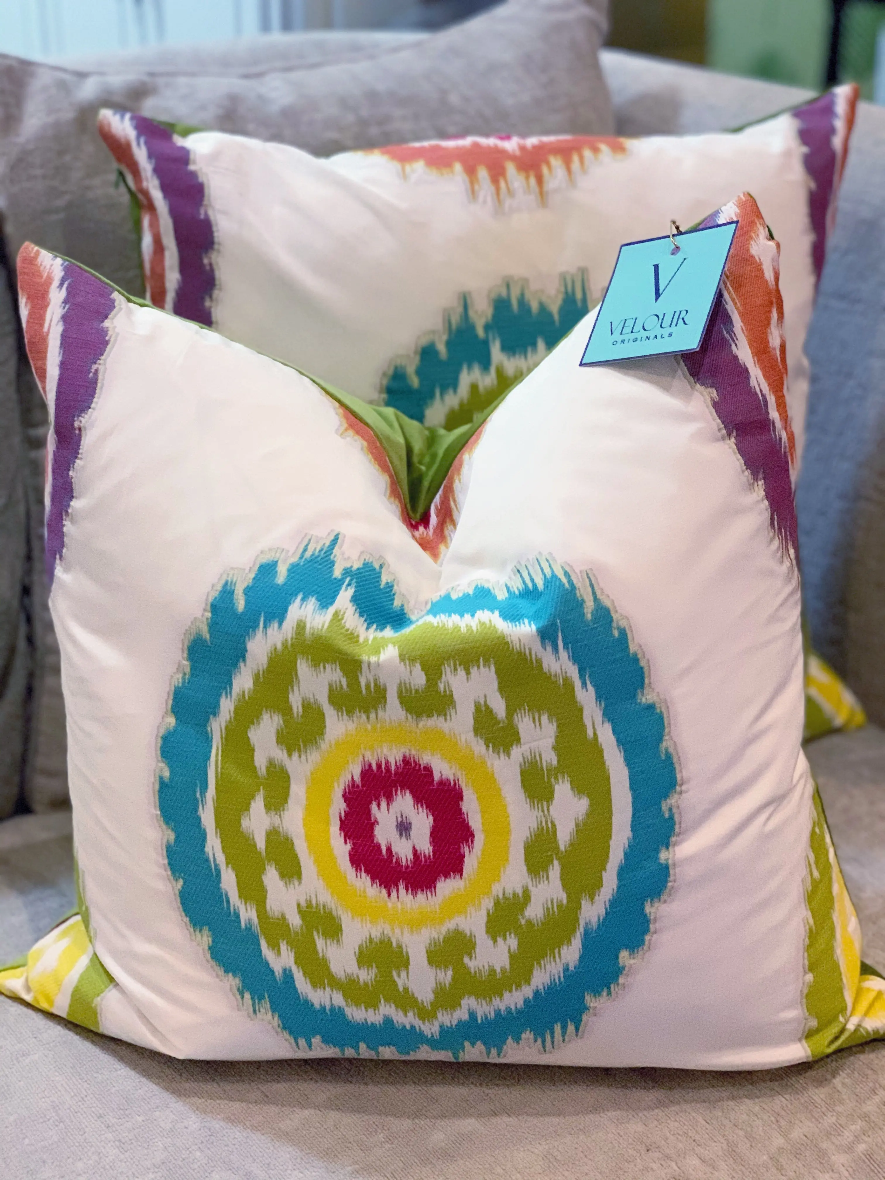 Turquoise Green Color Circle Pillows Velvet Pillows