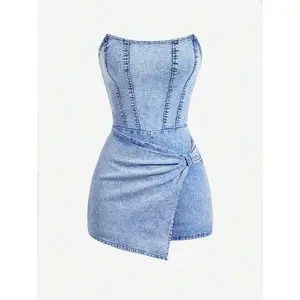 Women'sCasualWashedTubeTopDenimRomper