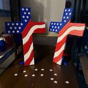 Patriotic Cross – 3D Printed American Flag Decor
