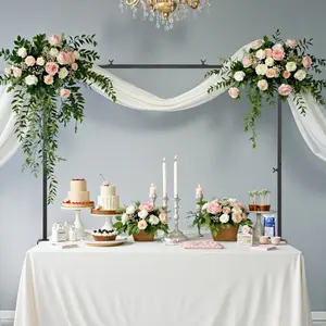 VEVOR Over The Table Rod Stand with Clamps, 13-42 Tall 28-98 Length Adjustable, Metal Table Arch Stand, Tabletop Balloon Arch Frame for Wedding Birthday Party Christmas Decorations, Black