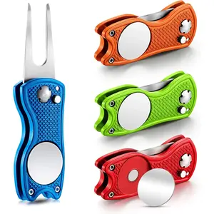 4 count Golf Divot Repair Tool Metal Foldable Golf Divot Tool with  Pop-up Button Ball Marker Stainless Steel Switchblade for Golfers Prizes