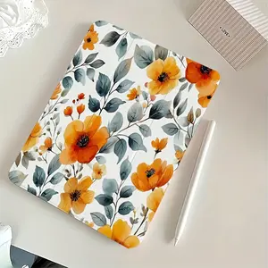 1pc Yellow Floral Tri-fold Flip Stand Pen Slot Anti-Fall for ipad case, Foldable Non-slip Adjustable Kickstand Flexible Hybrid Protective Case, Suitable for ipad Air4th/Air5th 7/8/9th 10.9inch 10.2inch 5th/6th/Air1/Air2 10th Gen Computer Covers Tablet