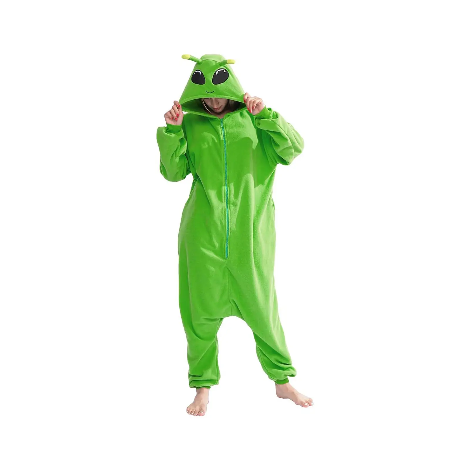 Classic Green Alien Costume Adult Hoodie Onesie Halloween Cosplay Costume for Women, Warm Loose