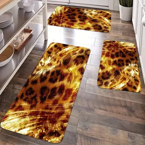JIT 1/2/3 pcs of gold metallic sheen leopard print jacquard carpet, suitable for various scenarios for carpet decoration. Kitchen carpet set, jacquard fabric that can be washed, soft carpet for the bedside, suitable for use in kitchens, bedrooms, etc.