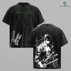 Roronoa Zoro T-Shirt – One Piece Anime Graphic Tee, Vintage Washed Oversized Casual Streetwear Apparel Outfit, Soft Heavy Cotton Shirt, Unisex For Anime & One Piece Fans