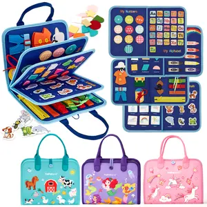 hahaland Busy Board for Toddlers - Montessori Sensory Toy & Travel Activity Book for Learning Fine Motor Skills, Educational Toy for Boys Girls, Hobbies Ideas, Kids Toys Magnetic Building Blocks Macaron Magnetic Blocks