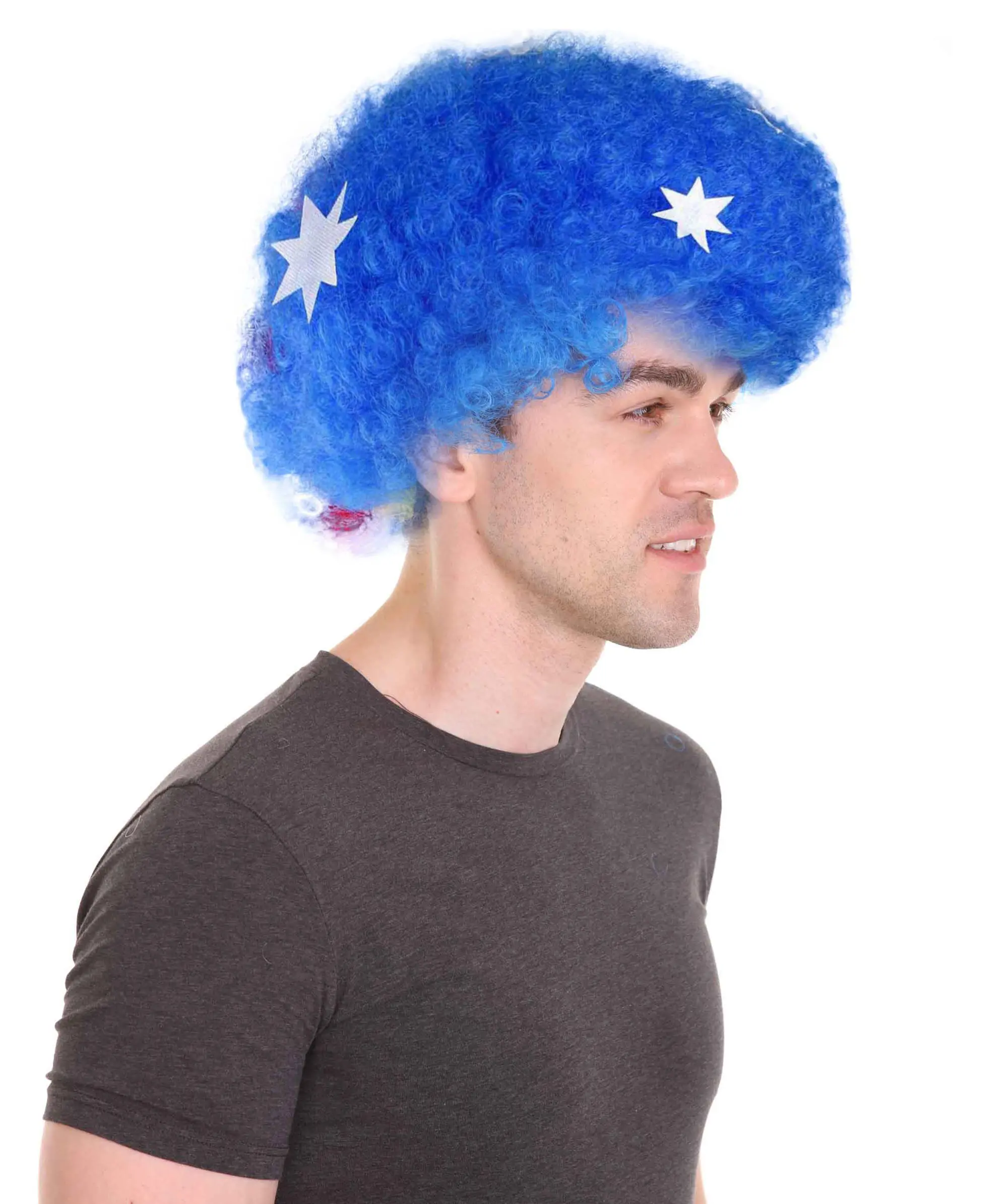 HPO Adult Unisex Australia Jumbo Sport Fun Wigs | Afro Patriotic Wig with Breathable Capless Cap for Men and Women| Synthetic Fiber Wig Perfect for Sport's and Halloween Cosplay