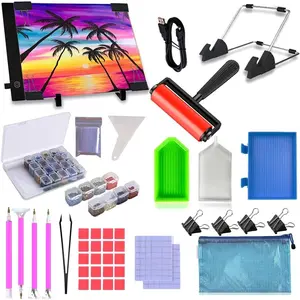 59 count  Painting A4 LED Light Pad Kit, 5D  Painting Accessories Tool Kit Full Drill for Adults and , Supplies Includes Storage Case, Pens,Stand,Pad Board and