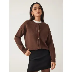 Cider [size 2-26] Knit Round Neckline Button Thick Cardigan