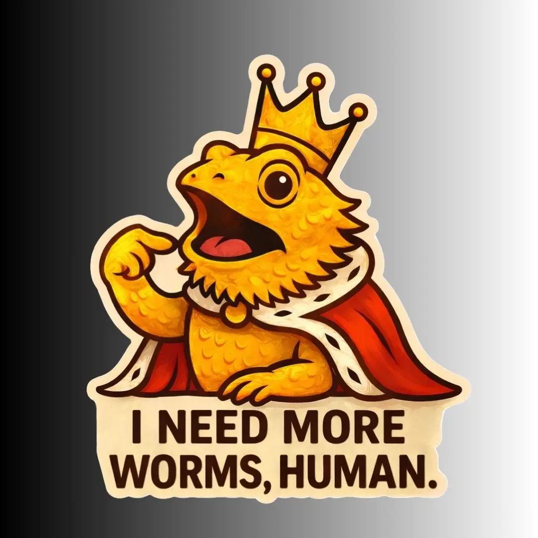 "I Demand More Worms, Human." Bearded Dragon Lizard Sticker for Laptops, Planners, and Other Surfaces. Unique Design, Great Gift for Lizard Lovers, Waterproof