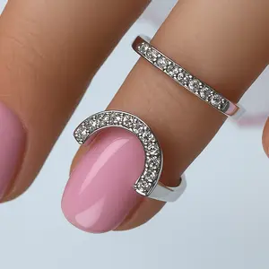 Horseshoe Fingertip Ring with Crystals - Adjustable Gold or Silver Nail Jewelry, Cuticle Ring