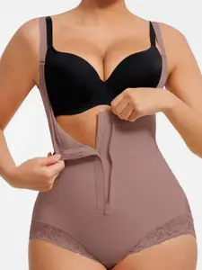 1 Count Women's Open Bust Colombian Shapewear Bodysuit, Fajas, Butt Lifting And Tummy Control Body Shaper With Adjustable Zipper And Hooks Closure, Waist Trainer Girdle,Slim-Fit High Elasticity Jumpsuit, Womenswear, Suitable For Fitness Or Exercise