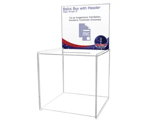 8" Ballot Box with Header Sign Holder Clear Acrylic New Business Lead Collection Countertop Bin by 321 Plastics