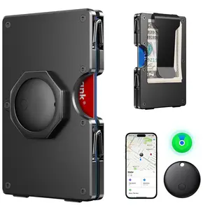 Wallet for Men - Air Tag Metal Wallet Work with Apple Find My(iOS Only), Mens Wallet with Removable Money Clip, RFID Blocking Credit Card Holders, Slim Wallet Tracker(Air Tags included)