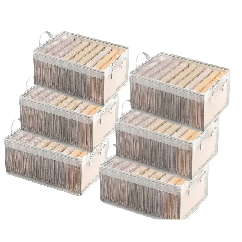 6Pcs Storage Box, Stackable Steel Frame Wardrobe Storage Box, Transparent Foldable PVC Storage Box - Suitable for Clothes, Blankets, and Cosmetics - Waterproof and Washable Storage and Organization, Under Bed Storage, Storage Box, Under-Bed Storage