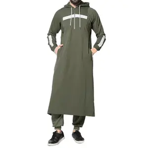 Middle East Ethnic Men Hooded Robe Ramadan Eid Muslim Dress Arab Thobe Islamic Kaftan Dubai Turkish Clothes Casual Fit Kurta Maxi Modesty Modern Daily
