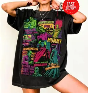 Youth And Adult Graphic Tee, Vintage Universal Monsters T-Shirt, Retro Movie Graphic Tee, Halloween Shirt, 90s Gothic Horror Aesthetic Tee Big Print