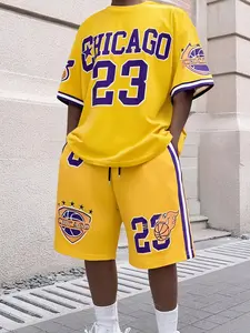 Two-Piece Set Men's Regular Fit Basketball Print Short Sleeve T-Shirt & Shorts, Casual Round Neck Tee & Shorts, Men's Two-Piece for Spring & Fall, Gym Clothes Workout, Activewear Clothing, Gym Outfits Gymwear