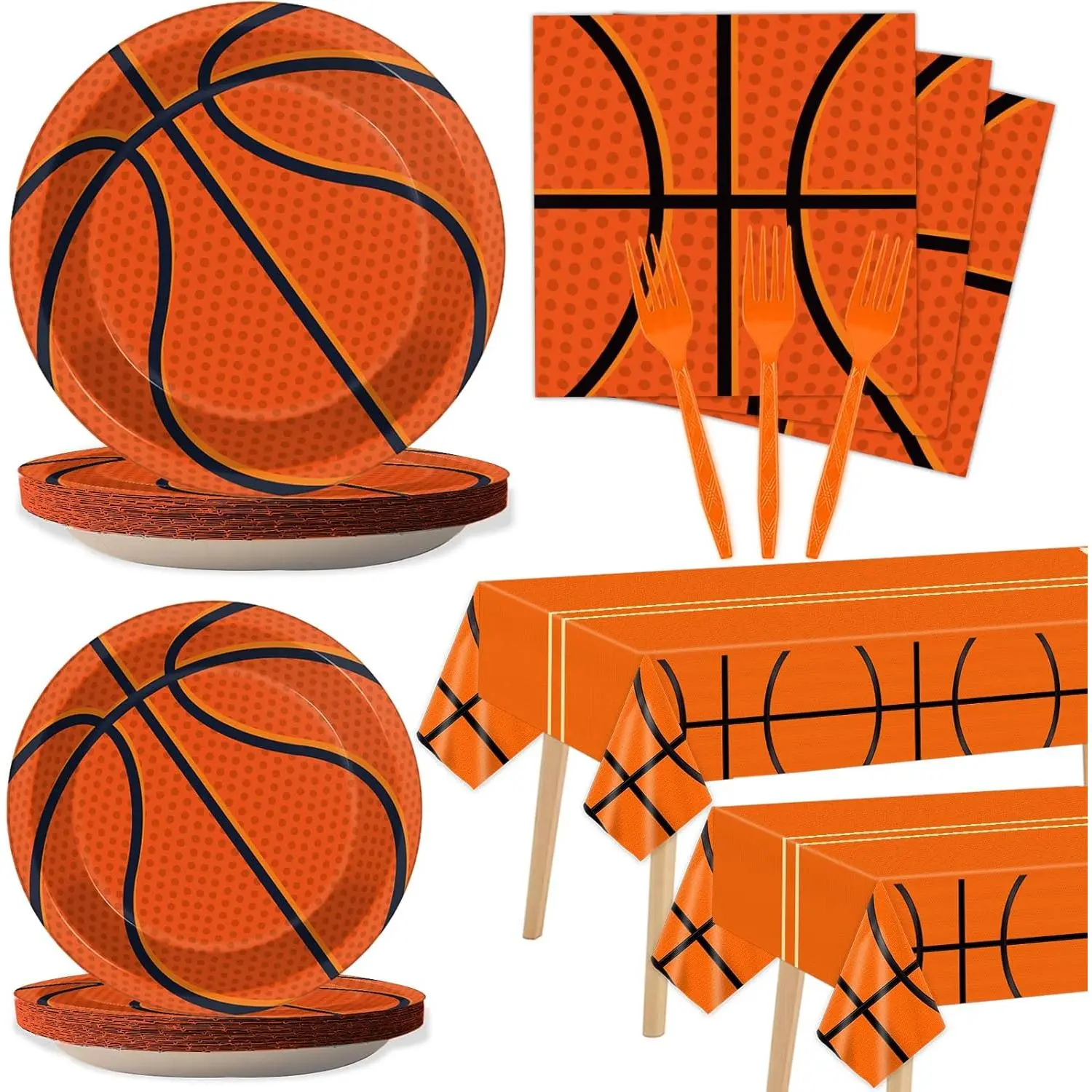 98 count Basketball Party Decorations Basketball Tableware Set Plates Napkins Tablecloth Party Supplies Kit for  Boys  Table Cover Dinnerware Party Favors 24 Guests