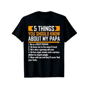 Funny "5 Things You Should Know About My Papa" T-Shirt for Men - Dad Joke Graphic Tee with Humorous 5-Point List Print, Loose Fit & Muscle Fit Short Sleeve Shirt, Casual & Year-Round Wear, Machine Washable - Funny Gift for Dad
