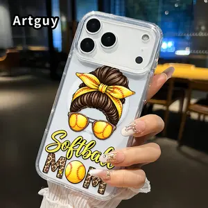 Softball Mom Spirit Pattern Magnetic Phone Case for iPhone 17 16  Pro Max Plus 15 14 13 12 11 Air E Non-Yellowing Clear Crystal Drop-proof Slim Silicone Shockproof Transparent Acrylic Large Hole Cover Supports Wireless Charging