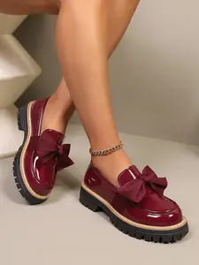 Women's Bowknot Casual Single Shoe, Spring Summer Autumn PU Leather Flat Shoes, Low Ankle Height, Anti-Slip Sole, Simple Pure Color Design