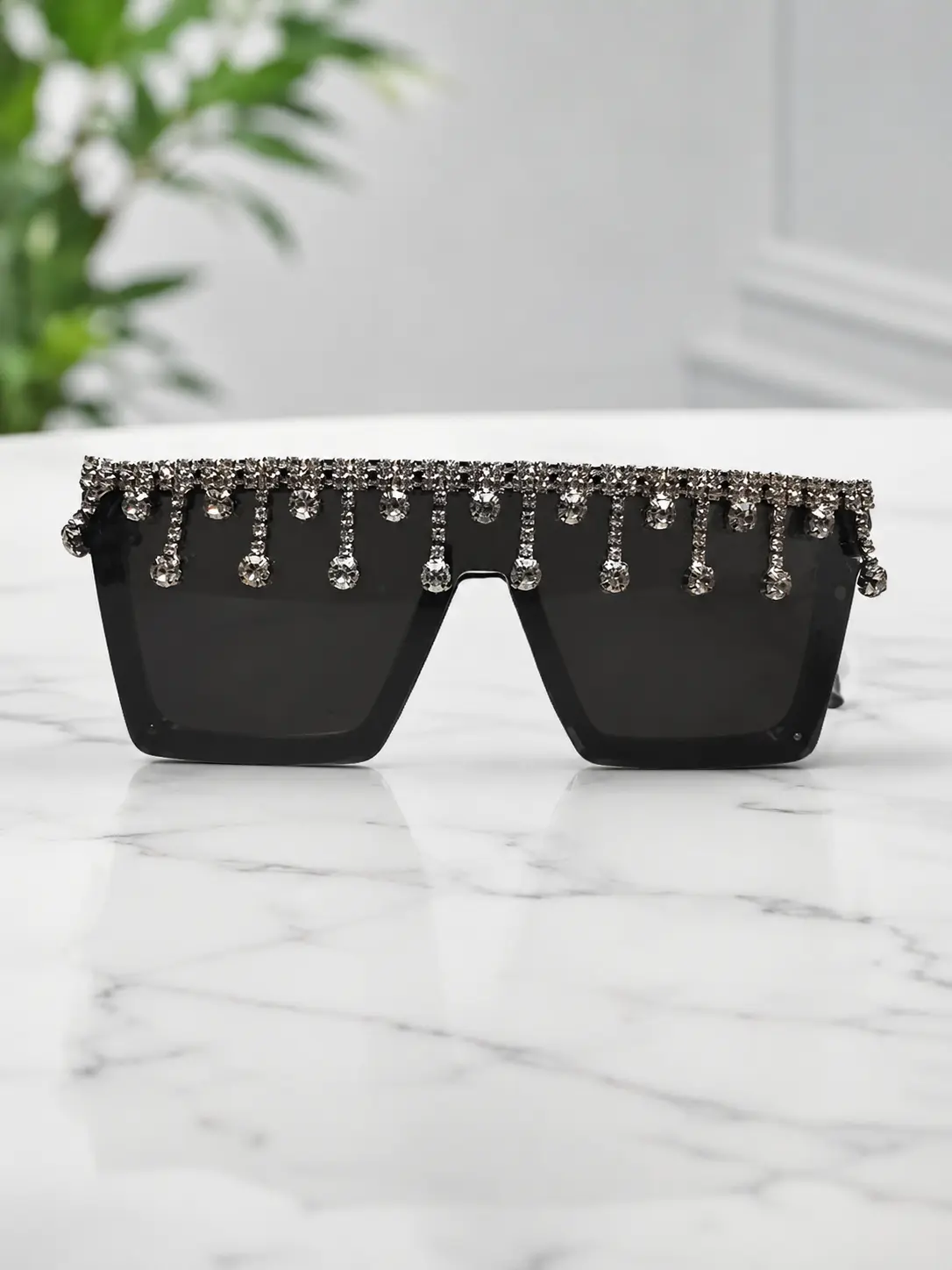 Rhinestone Fringe Shield Sunglasses