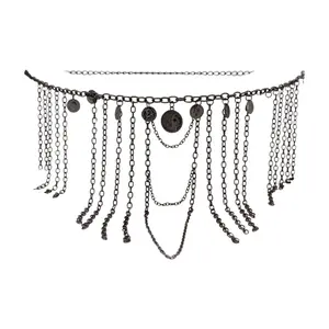 TFJ Women Gunmetal Black Metal Chain Ethnic Fashion Belt Hip Waist Coins Charms Plus XL XXL