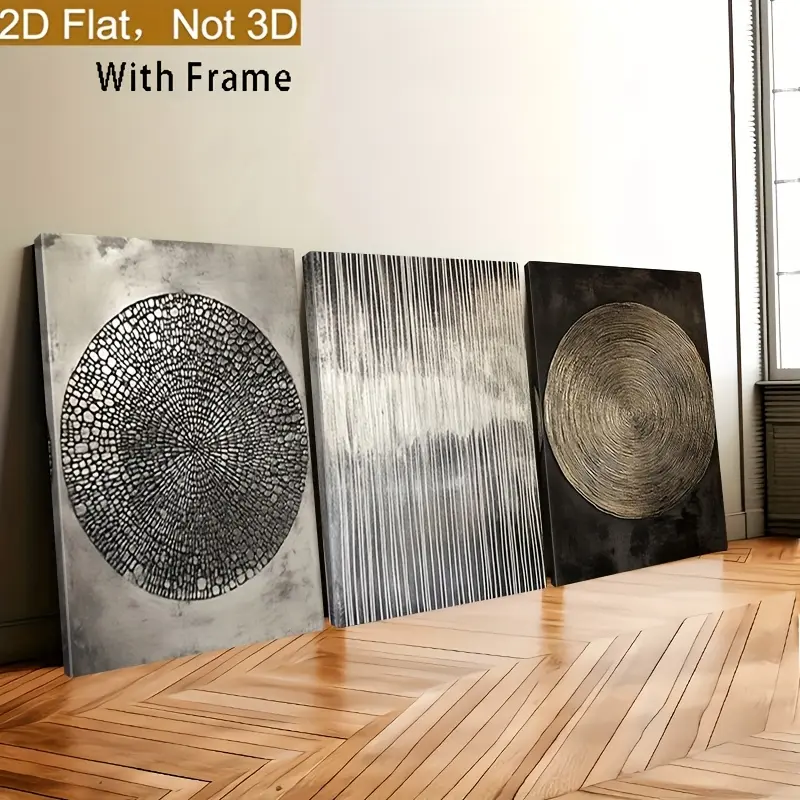 3-Piece Wood Framed Glossy 2D Triple Panels Wall Art Photo - Artistic, Light, Minimalist Waterproof Print Home Decor (3-panel wall arts) for Living Room, Kitchen with Luxurious Box (Home Supplies, Posters & Prints), Three-Panel Wall Arts