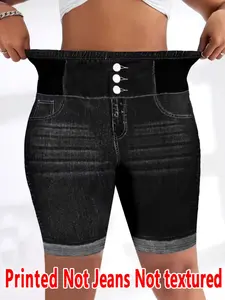 Women's Printed Skinny Pants Non-Denim Fabric, Short Five-Pocket Jeans Style Bottoms, All Season Wearable Solid Pattern