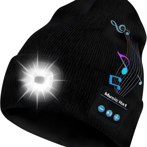 Valentines Day Bluetooth Beanie with Light, Unisex USB Rechargeable 4 LED Fashlight, Hands-Free Music & Calls, Perfect Winter Essential Gift