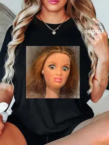 100% Cotton Unisex Funny Disgusting Doll face Meme T-Shirt Casual Graphic Printed Tee