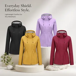 Women's Hooded Rain Jacket Waterproof Windbreaker for Rainy Days - Stylish & Practical Coats for Outdoor Activities - Everyday Shield Effortless Style - Tops