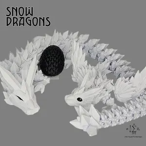Snow Dragon - Fully Flexible, Crystal Dragon, 3D printed, Fidget Toy, Cosplay, Dungeons and Dragons, Cinderwing, Comicon, Fanx, Fair, Gift