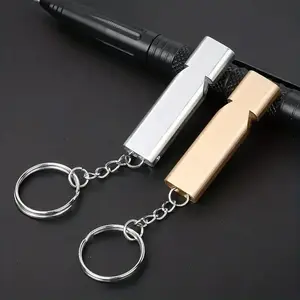 Flat Double Hole High Frequency Aluminum Alloy Whistle Dual Frequency Survival Whistle Double Tube Outdoor Life Saving Whistle Equipment Equipped EDC Tool