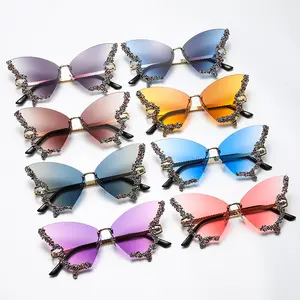 Trendy Butterfly-Shaped Rhinestone Sunglasses Lens for Women - Frameless UV Protection Shades for Parties, Fashion Shows, and Retro Style, Rimless Sunglasses, Stylish Glasses
