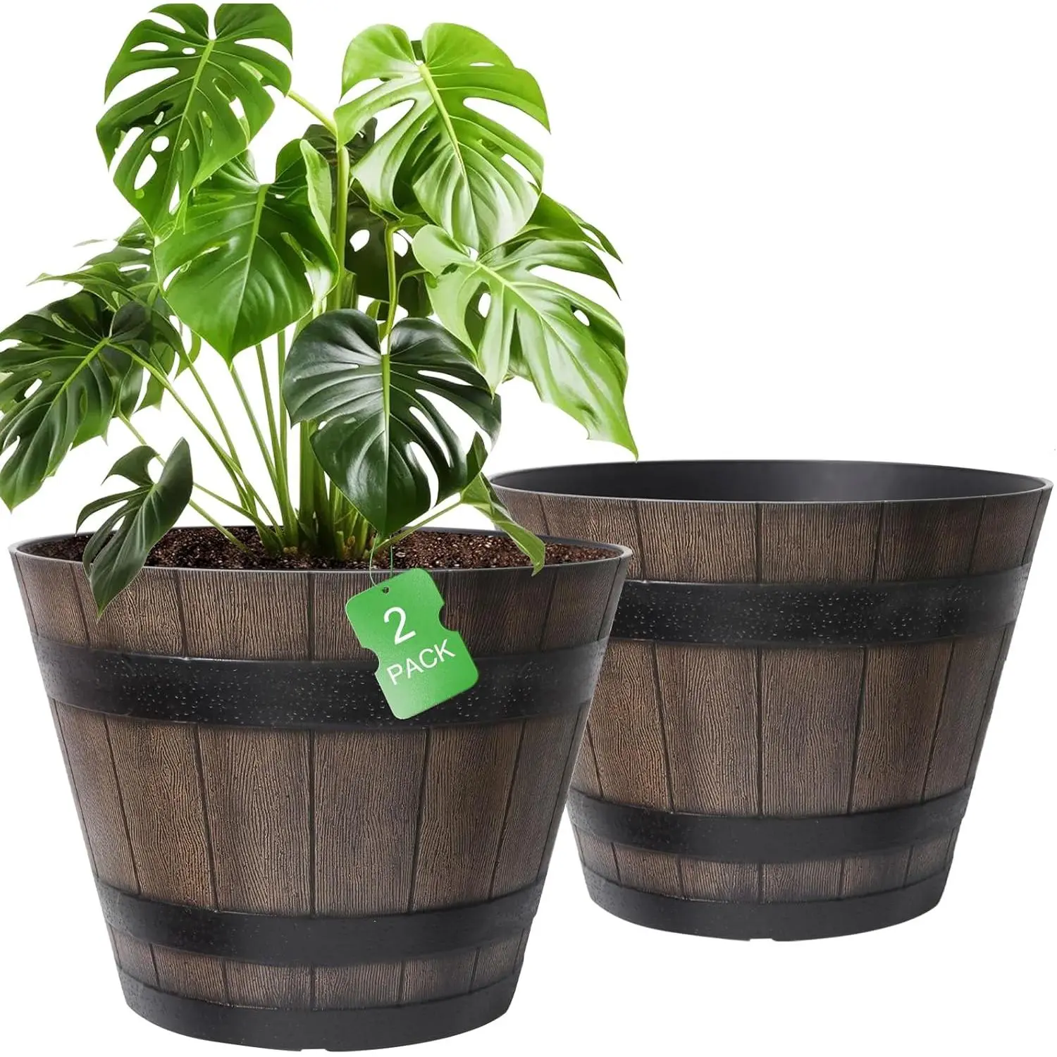 Large Plant Pots, 22.25 Inch 2 Pack Plastic Whiskey Barrel Planters, Big  Flower Pots Wine Barrel Design for Outdoor Indoor, Garden, Porch, Patio,  Backyard - TikTok Shop