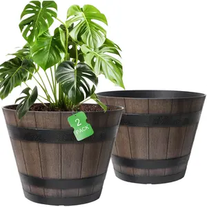Large Whiskey Barrel Plant Pots |   2-Pack |   Ideal for Patio & Garden Decor