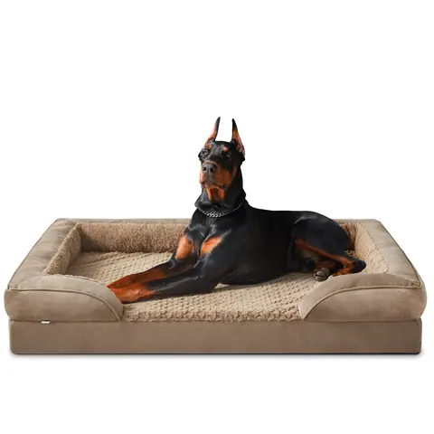 MIXJOY XXL Orthopedic Shaped Dog Bed for Large 120lb Dogs - Flat Sofa Style, Egg-Crate Airy Foam, Water Resistant, Zip Off to Wash Cover, Hidden Zipper, Waterproof Inner Liner, Non-Slip Bottom, Easy Access, All Seasons, L(35*25*6.5)-Brown