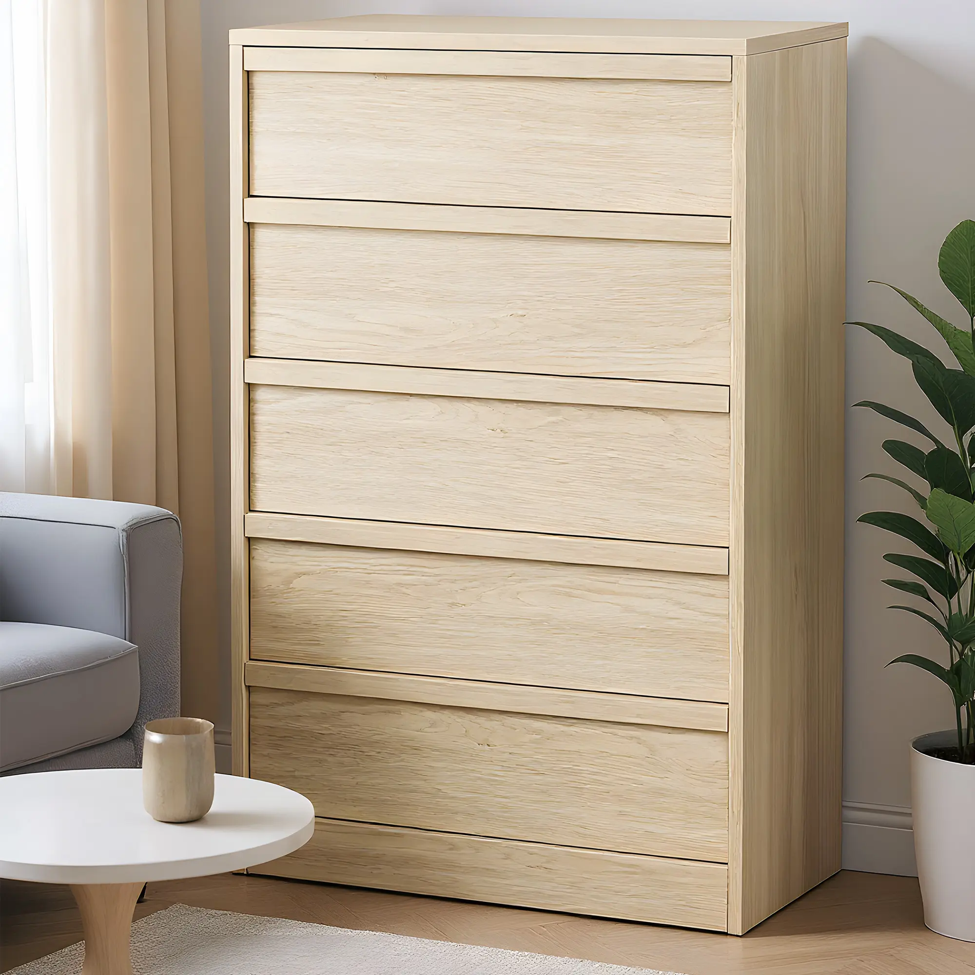 OP-Modern 5 Drawer Dresser for Bedroom, Large Drawers Storage, Stable Wooden Dresser Organizer, Upright Chest of Drawers, Multi-Drawer Chest, Space-saving for Living Room,Bedroom