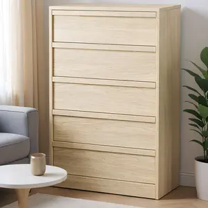 OP-Modern 5 Drawer Dresser for Bedroom, Large Drawers Storage, Stable Wooden Dresser Organizer, Upright Chest of Drawers, Multi-Drawer Chest, Space-saving for Living Room,Bedroom