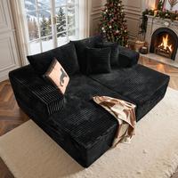 75" Black Plush Corduroy