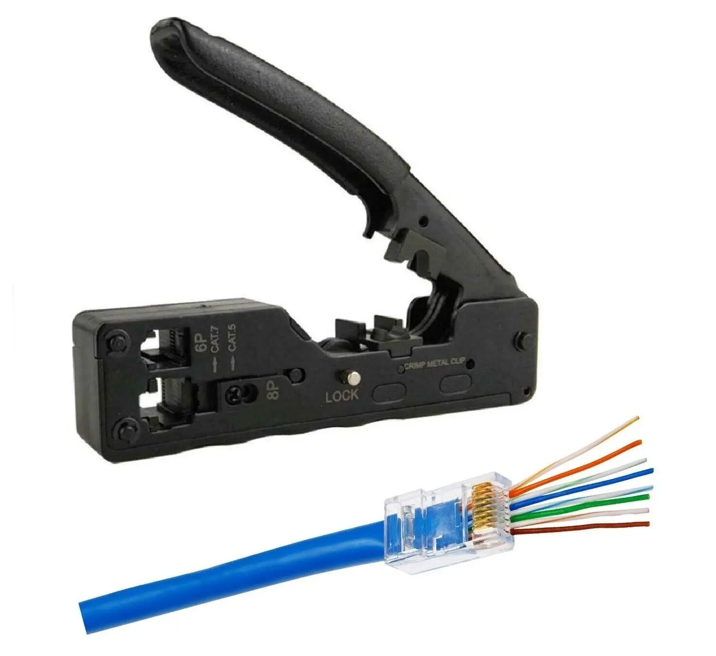 RJ11 RJ12 Pass Through RJ45 Network Cable Cutter Crimp Tool All-in-One Crimper