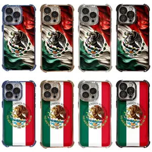 Mexico Flag Phone Case Mexican National Emblem Shockproof Cover with Electroplated Frame for iPhone 11 to 17 Pro Max