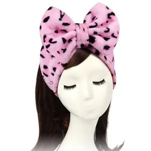 Shintop Women Fashion Lovely Soft Carol Fleece Bowknot Bow Makeup Cosmetic Shower Elastic Hair Band Hairlace Headband (Pink)