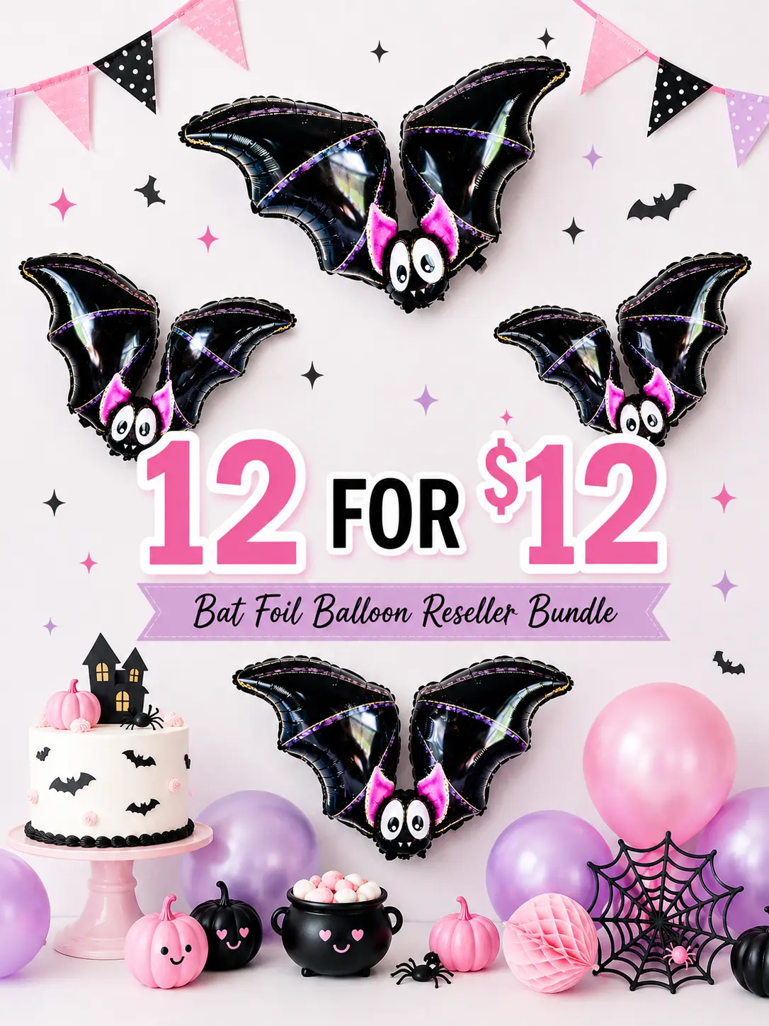 12 for $12 Bat Foil Halloween Balloons | Reseller Wholesale Bundle | 12 for 12