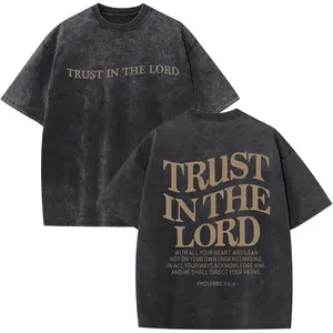Acid Wash Christian Oversized Tee for Men Vintage Trust in The Lord Bible Verse Shirt Religious Graphic Top Distressed Faith Streetwear Casual Cotton Summer