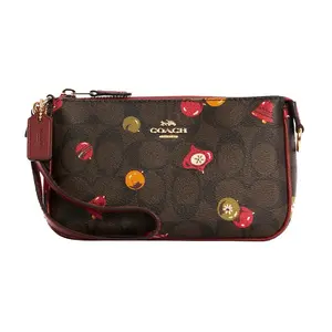COACH Nolita 19 Classic Monogram Fruit Print Zip Top Handle Bag for Women, Leather-Trimmed Coated Canvas, Small Crossbody Clutch, Dark Brown