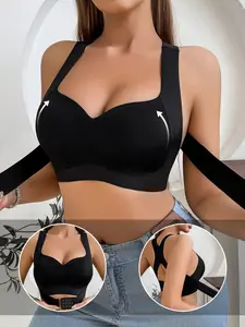 1-2 PCS Women's Seamless Bralette, Front Tie Front Design, Comfortable Wire-Free Lifted Push-Up Bras, High Elasticity Simple Casual Lingerie, All-Season Medium Support